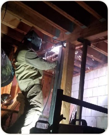 Construction worker with circular saw