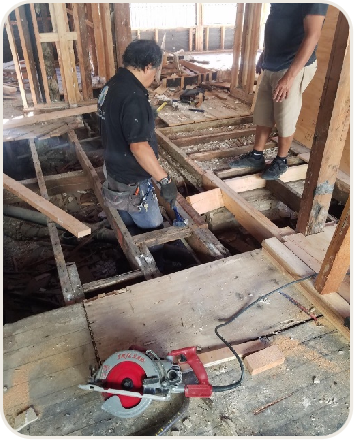 Interior framing with blueprints